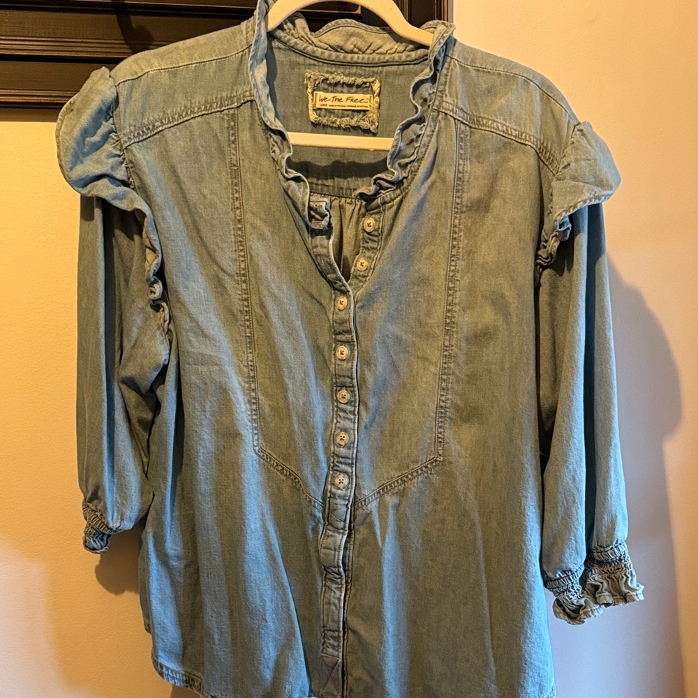 Free People We The Free Blue Button Down Shirt